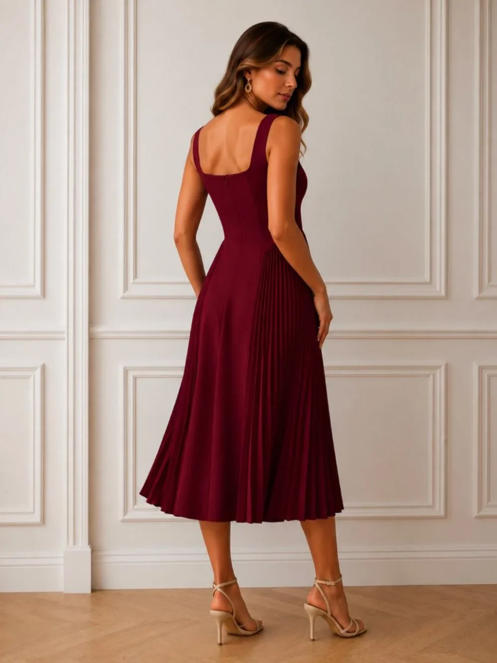 "Aziel" Large Burgundy Pleated Dress - Picture 2 of 4